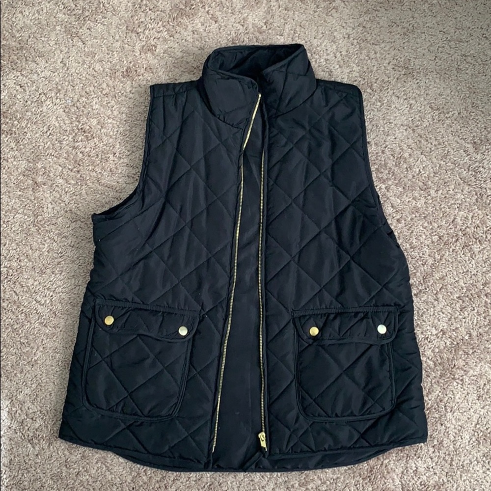 Black Puffer Vest with Gold Details
